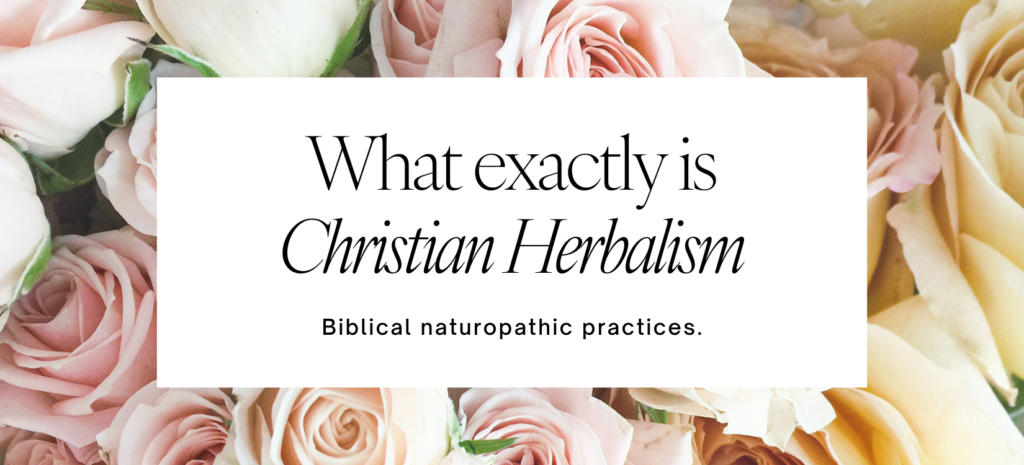 Christian herbalism flowers with text in the middle.